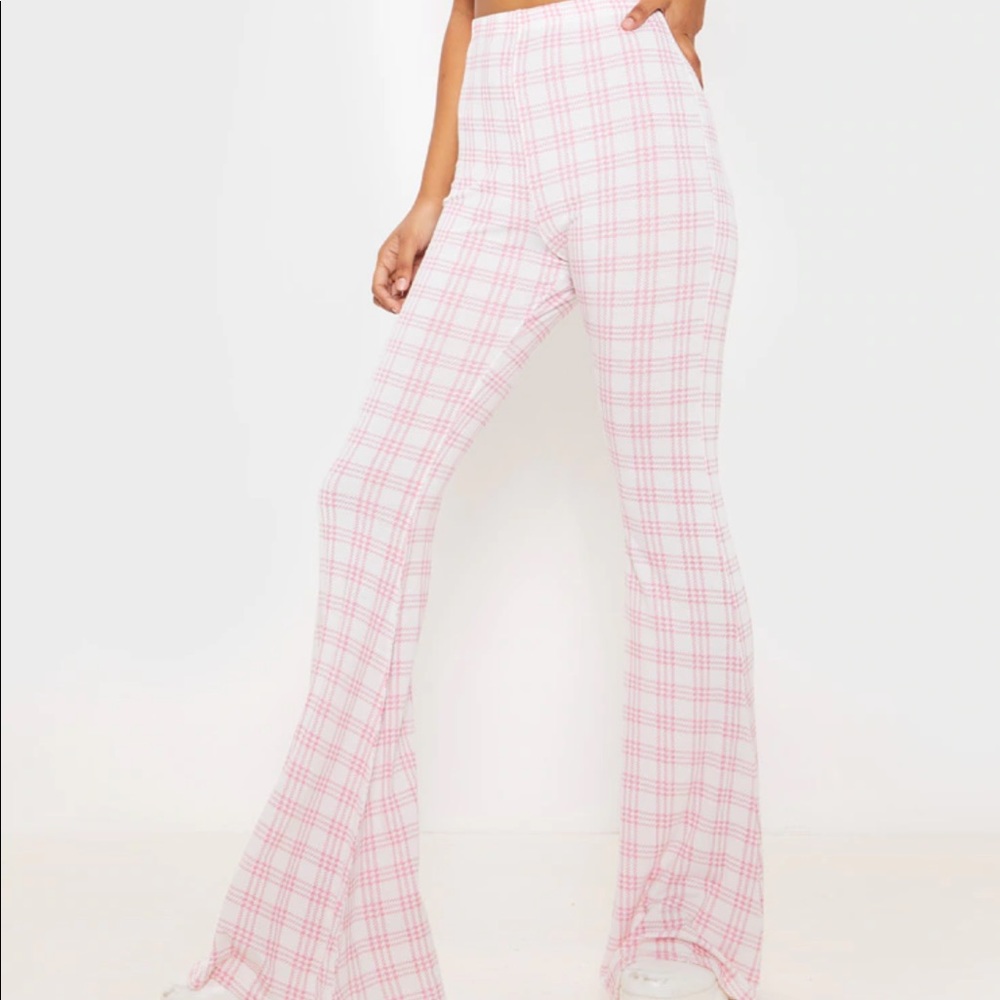 PLT Pastel Check Print Flare Pants